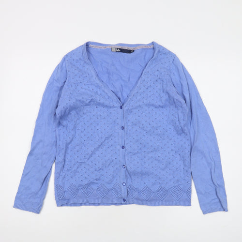 Isle Women's Blue Cardigan Size M Geometric Knit