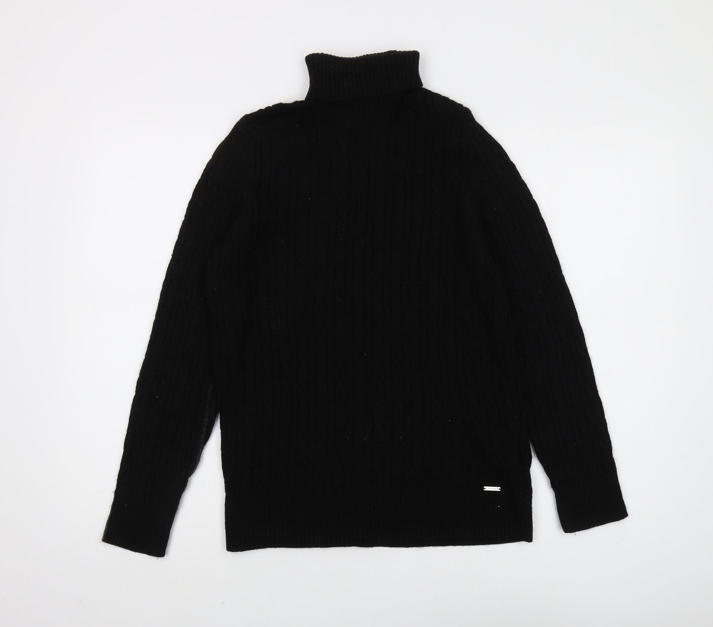 Superdry Women's Black Roll Neck Cable-Knit Jumper Size 16