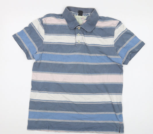 White Stuff Men's Blue Striped Polo Shirt Medium