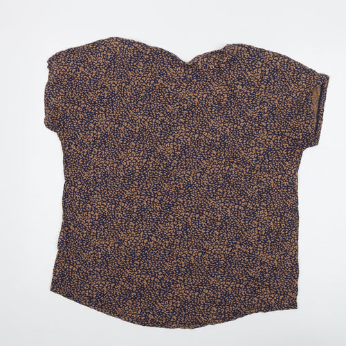 Lands' End Women's Animal Print Blouse - L, Brown/Blue