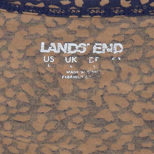 Lands' End Women's Animal Print Blouse - L, Brown/Blue