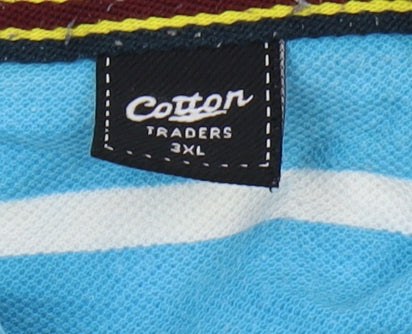 Cotton Traders Men's Blue Striped Polo 3XL Short Sleeve