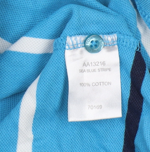 Cotton Traders Men's Blue Striped Polo 3XL Short Sleeve