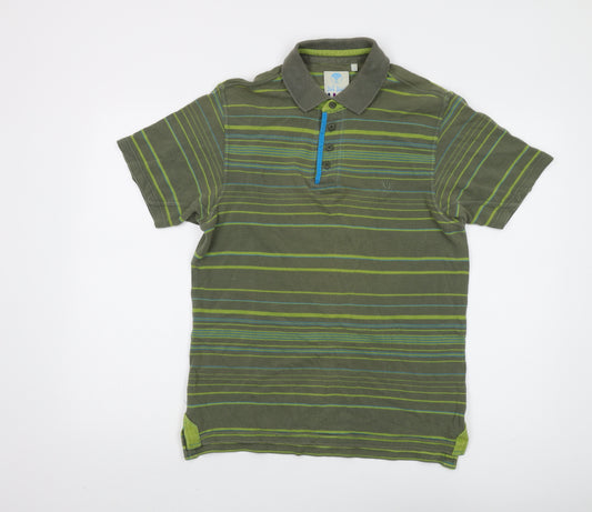 Fat Face Men's Green Striped Polo Shirt S