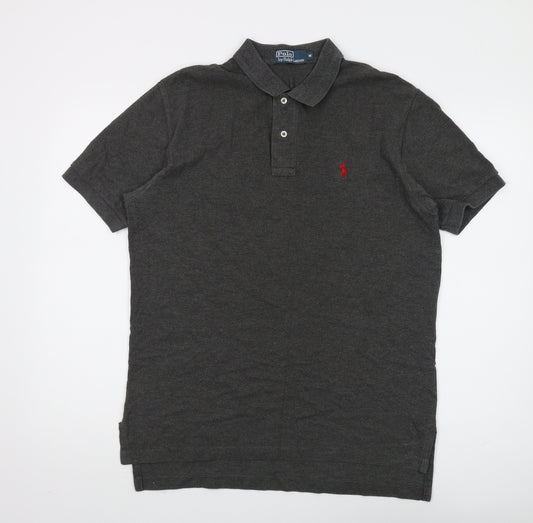 Ralph Lauren Men's Grey Medium Polo - 100% Cotton, Short Sleeve