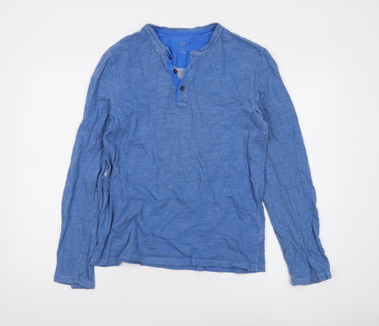 GAP Men's Blue Henley Long Sleeve T-Shirt, Size M