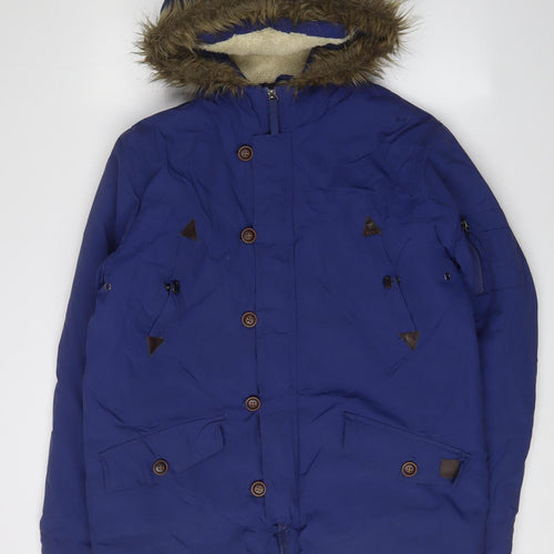 Brave Soul Unisex Blue Parka, Size L, Hooded Autumn Jacket