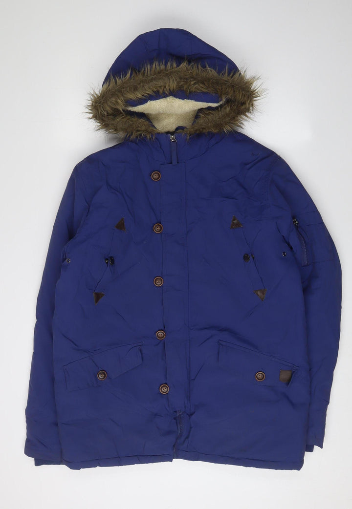 Brave Soul Unisex Blue Parka, Size L, Hooded Autumn Jacket