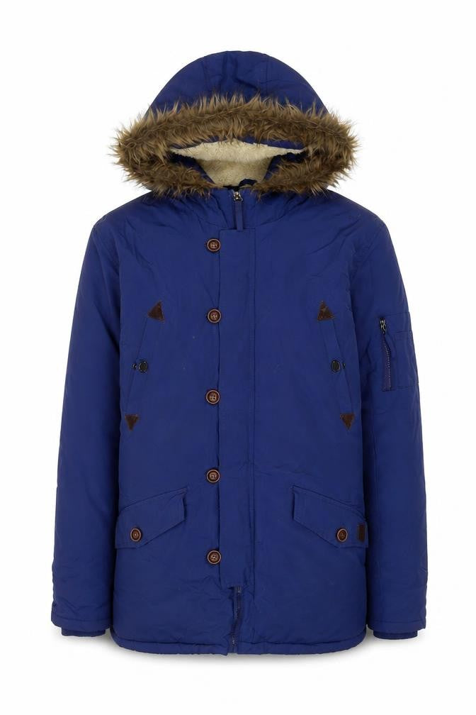 Brave Soul Unisex Blue Parka, Size L, Hooded Autumn Jacket