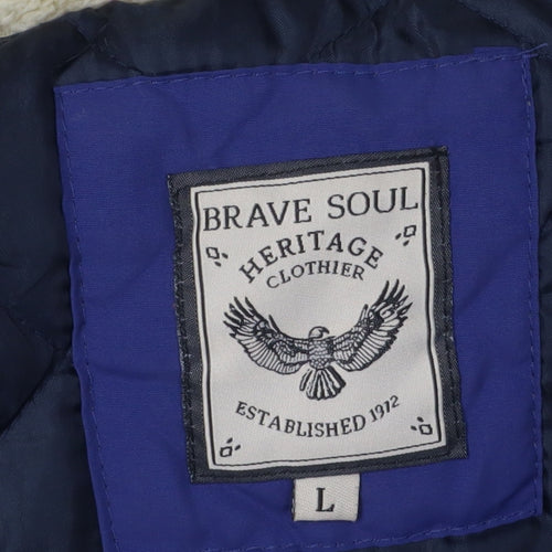 Brave Soul Unisex Blue Parka, Size L, Hooded Autumn Jacket