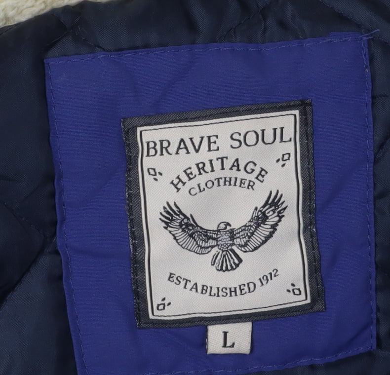 Brave Soul Unisex Blue Parka, Size L, Hooded Autumn Jacket