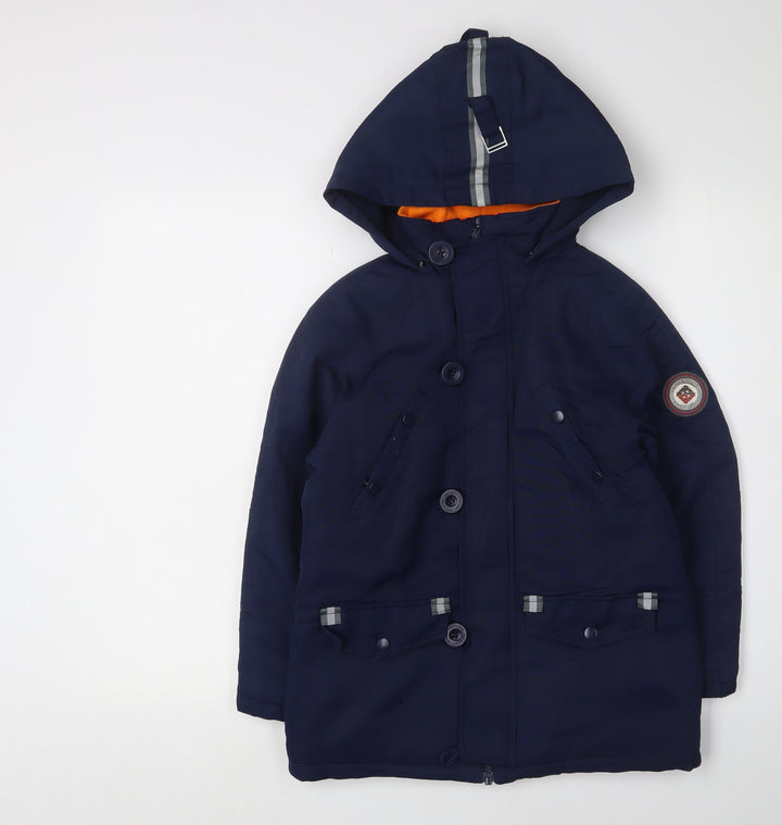 Andy & Evan Boys Blue Parka Coat, Hooded, Age 7-8