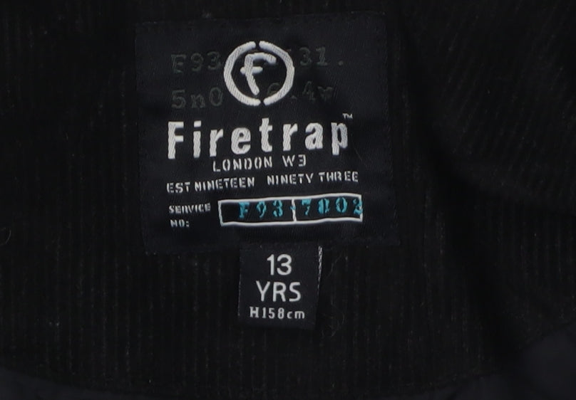 Firetrap Boys Black Quilted Jacket 13 Yrs Snap Closure