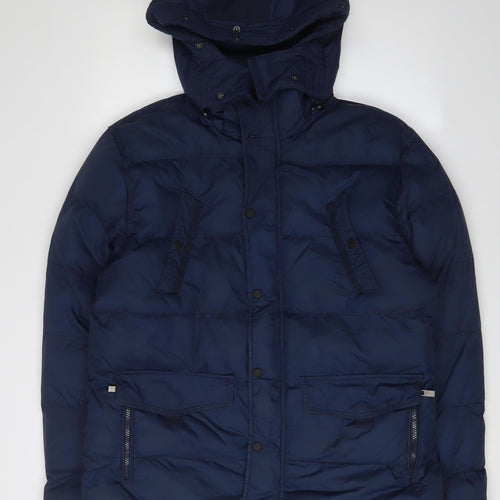 Dissident Blue Puffer Jacket, Men's Large, Hooded, Winter Casual