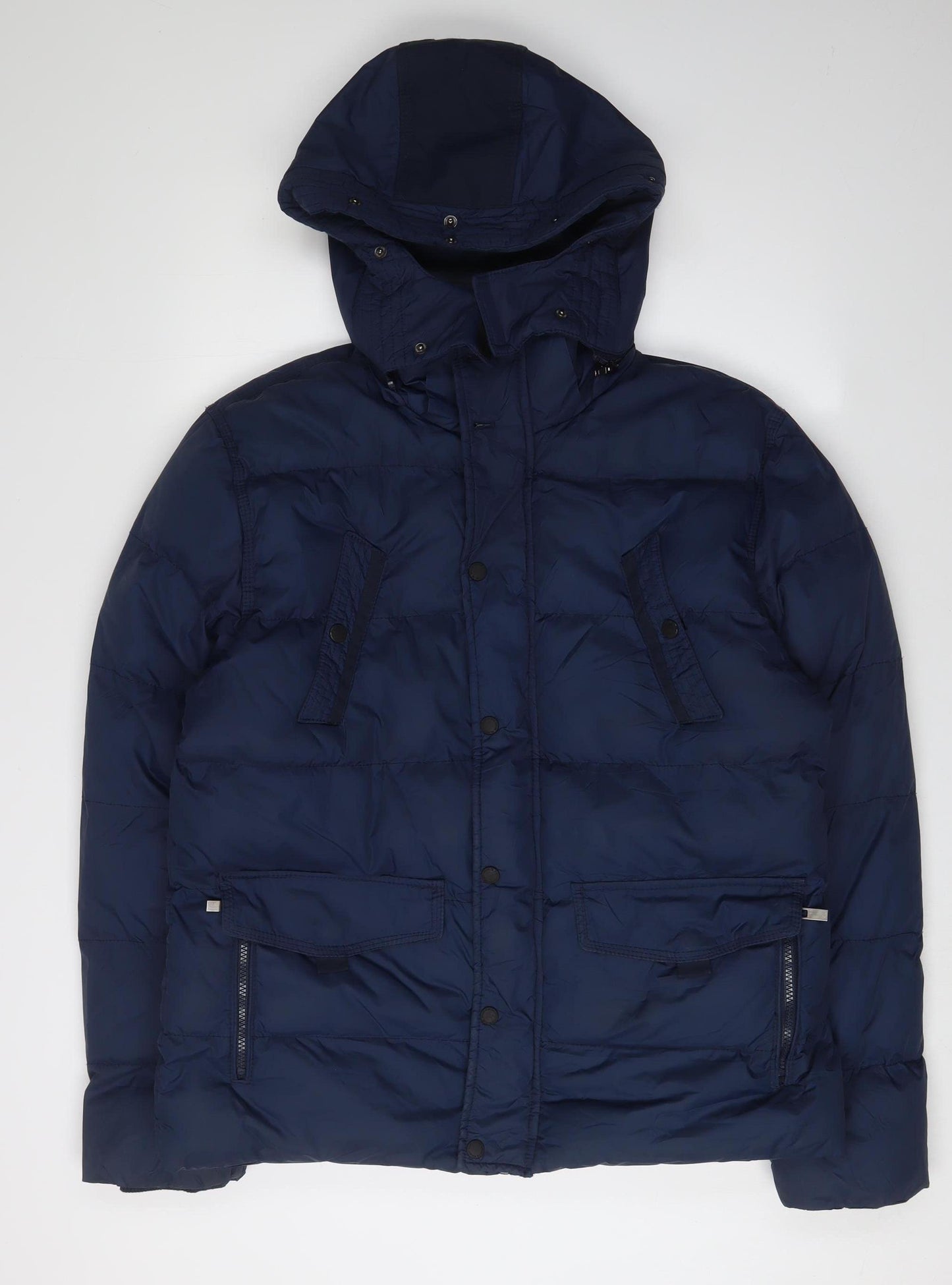 Dissident Blue Puffer Jacket, Men's Large, Hooded, Winter Casual