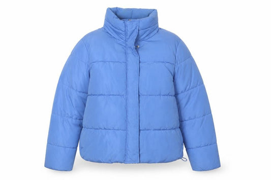 Front view of E.O.U.G. Women's Blue Puffer Jacket, size 10