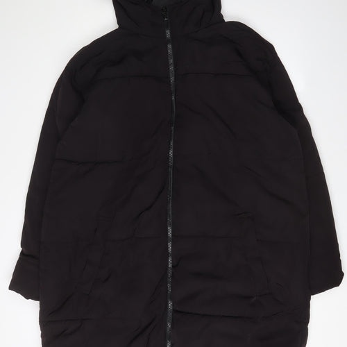 ASOS Unisex Black Puffer Jacket M Long Hooded Insulated