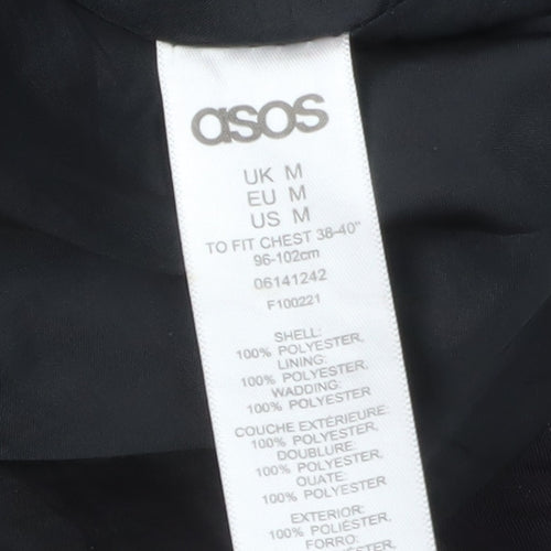 ASOS Unisex Black Puffer Jacket M Long Hooded Insulated