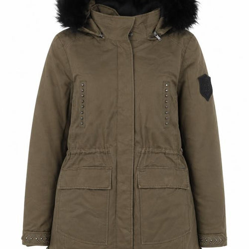 IKKS Women's Green Parka M Hooded Studded Casual