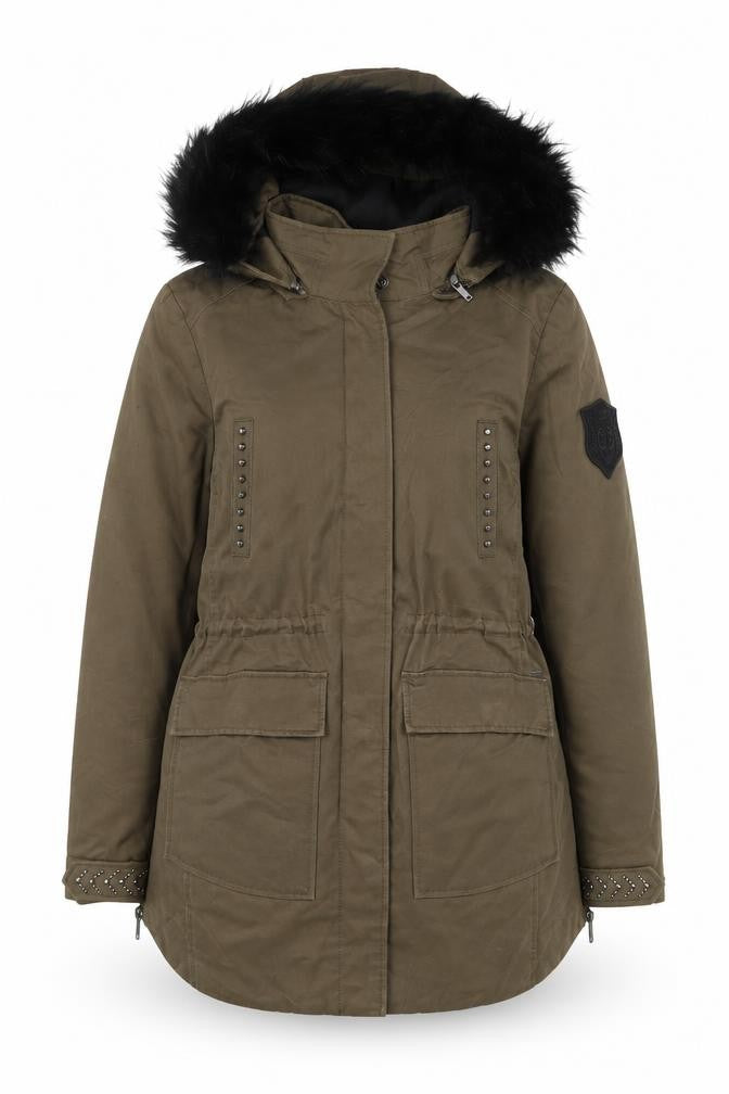IKKS Women's Green Parka M Hooded Studded Casual
