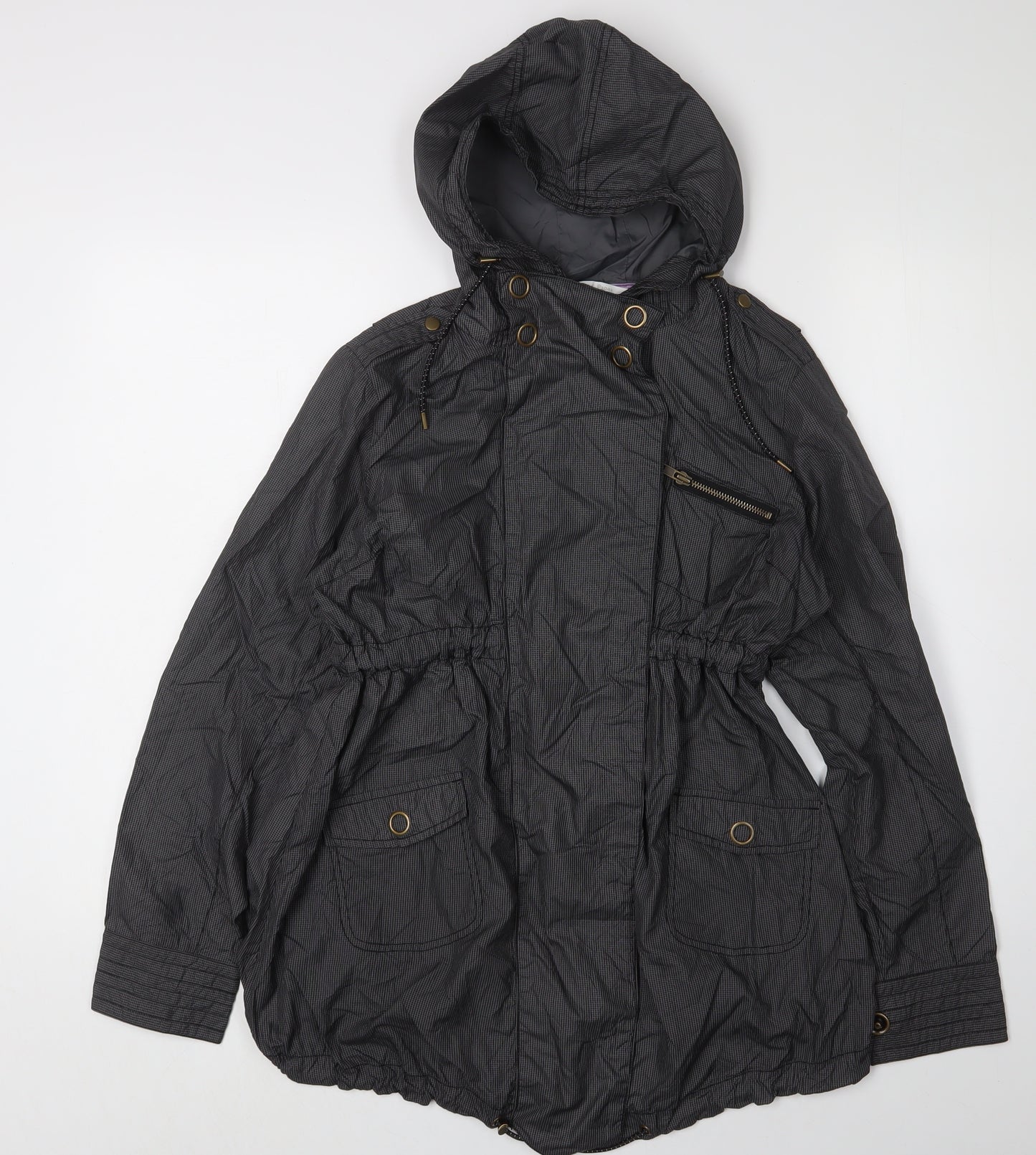 Mamas & Papas Women's Black Check Parka Jacket Size 8