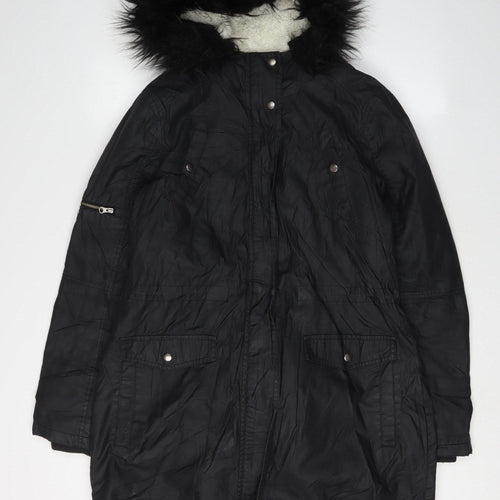 Oasis Women's Black Parka, Size S, Fur Trim Hood