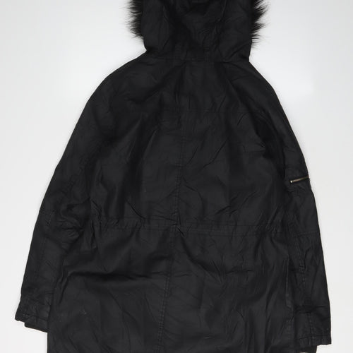 Oasis Women's Black Parka, Size S, Fur Trim Hood