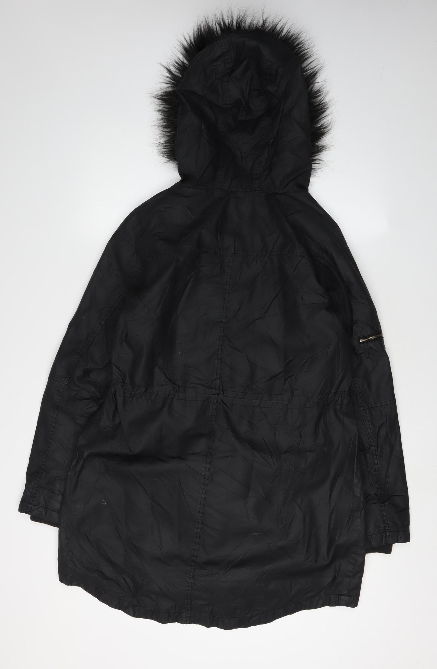 Oasis Women's Black Parka, Size S, Fur Trim Hood