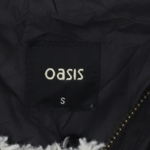 Oasis Women's Black Parka, Size S, Fur Trim Hood