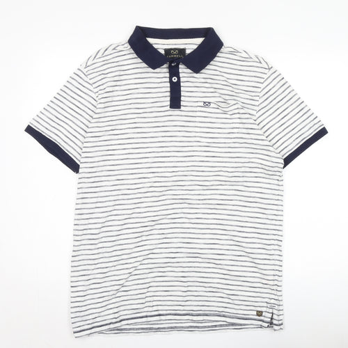 Farrell Men's White Striped Polo, Size L, Short Sleeve