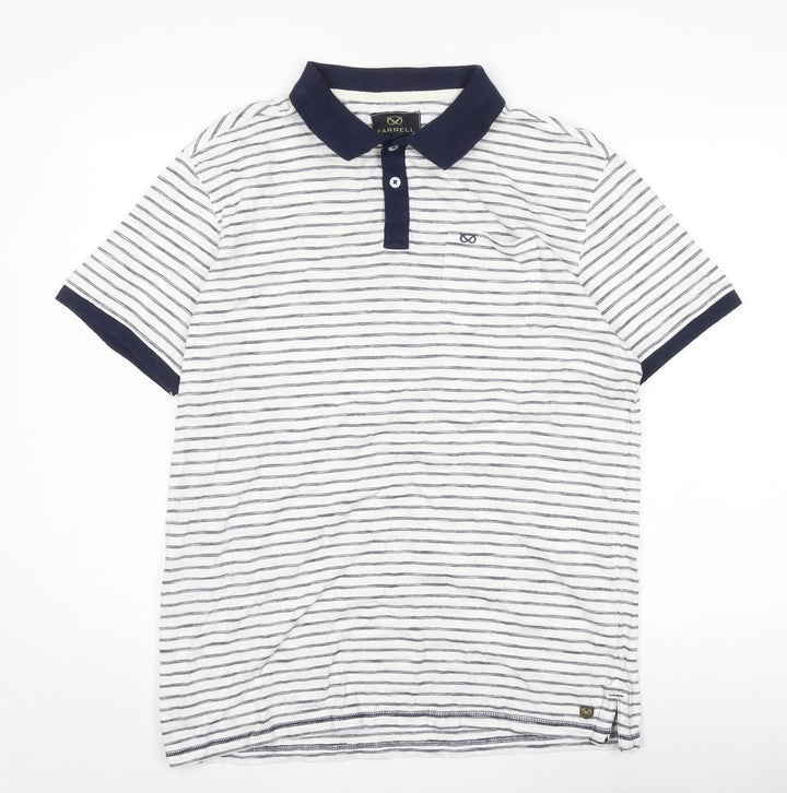 Farrell Men's White Striped Polo, Size L, Short Sleeve
