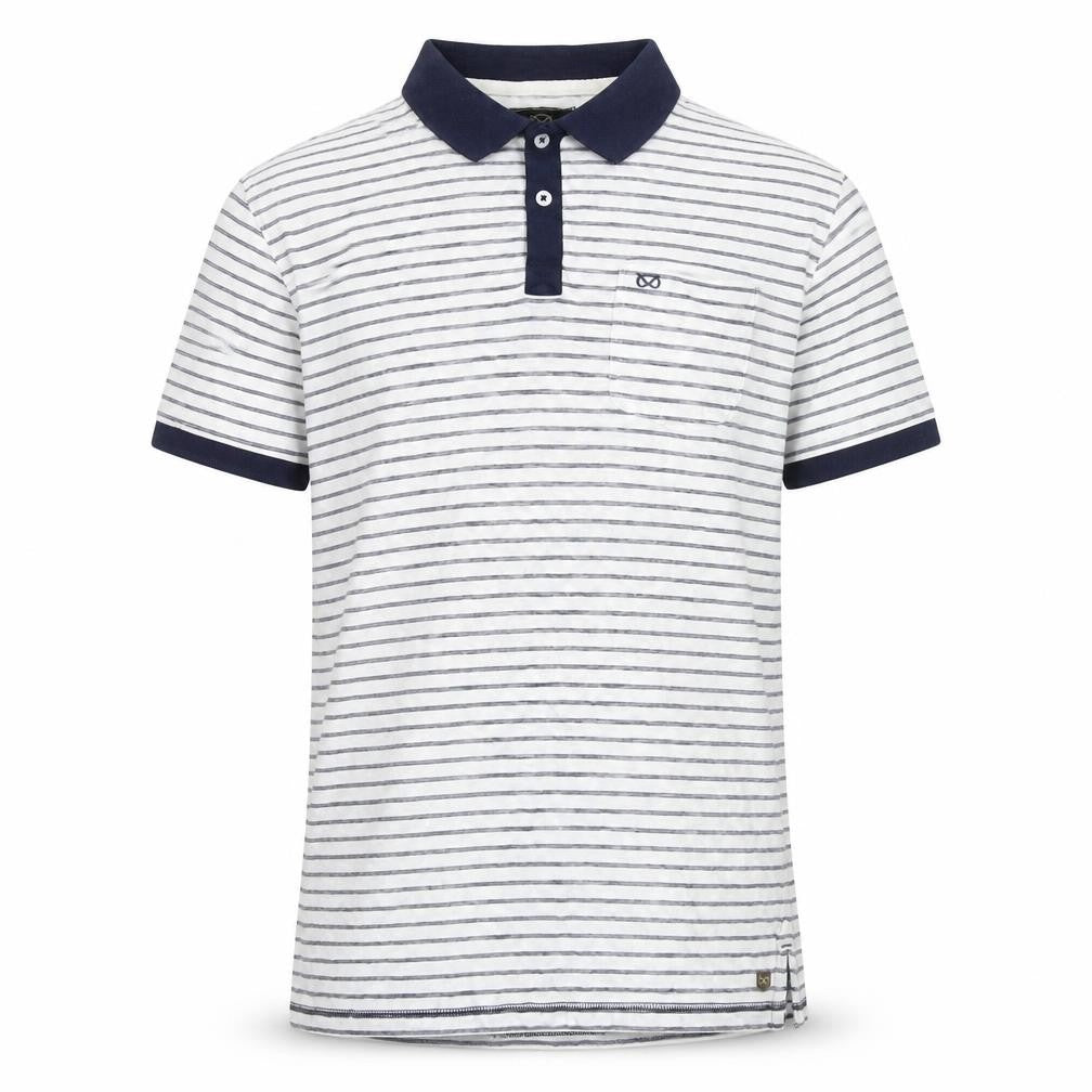 Front view of Farrell Men's White Striped Polo, size L, Short Sleeve