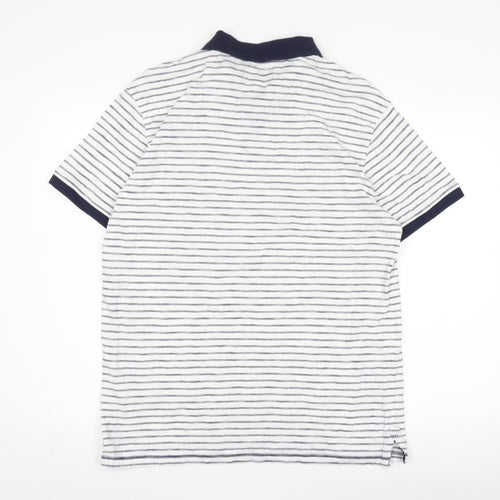 Farrell Men's White Striped Polo, Size L, Short Sleeve