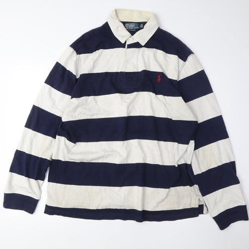 Ralph Lauren Men's Blue Striped Long Sleeve Polo Shirt L
