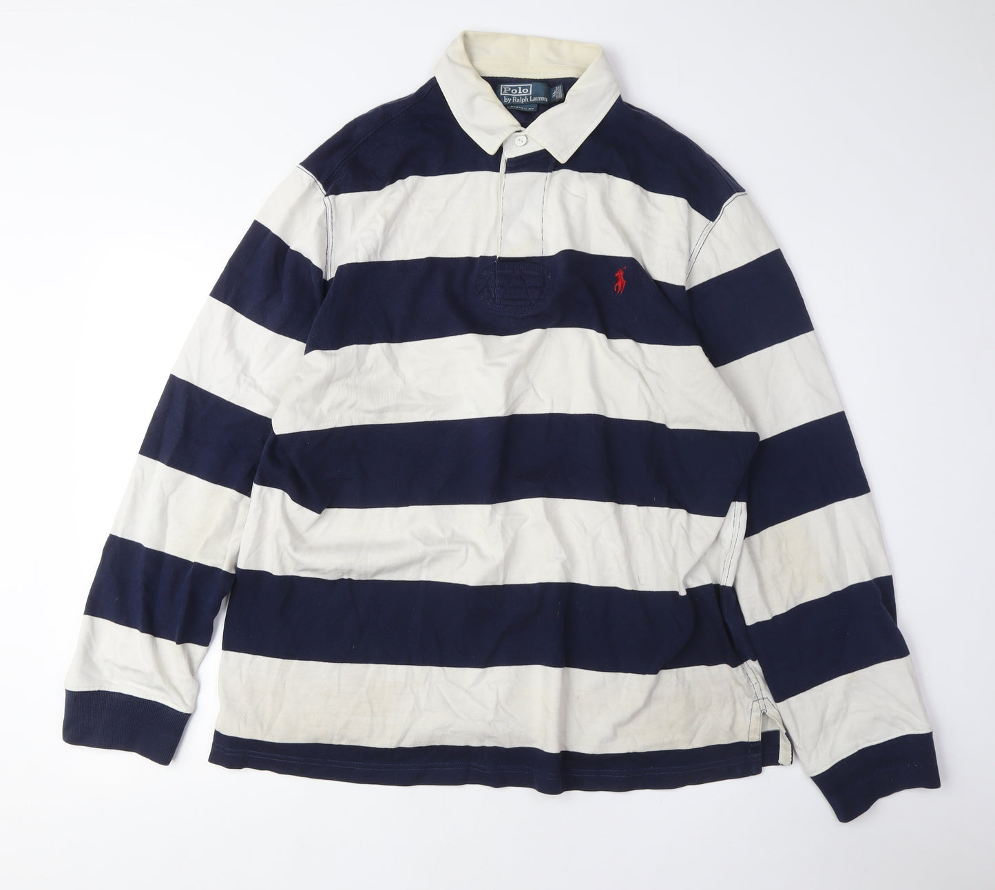 Ralph Lauren Men's Blue Striped Long Sleeve Polo Shirt L