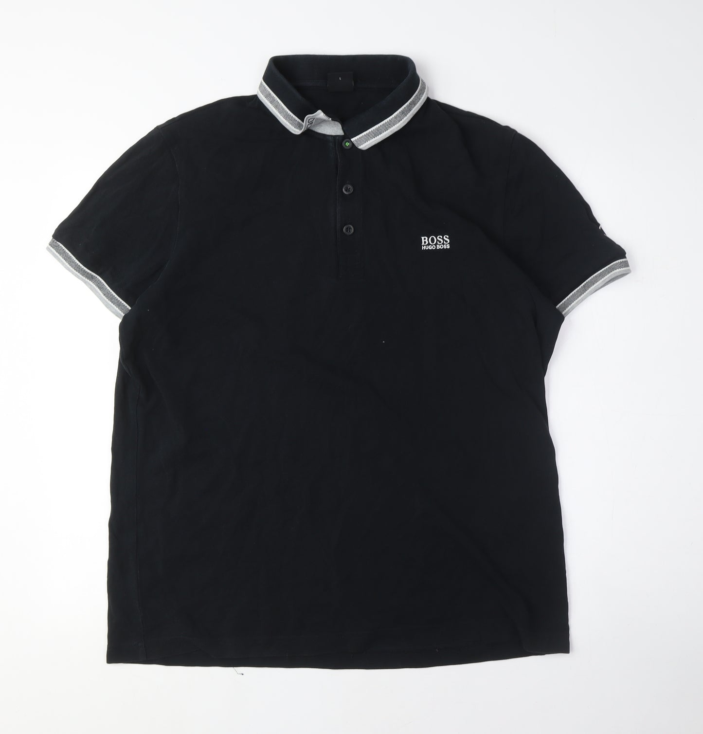 Boss Men's Black Polo Shirt, Size L, Short Sleeve, Logo Accent