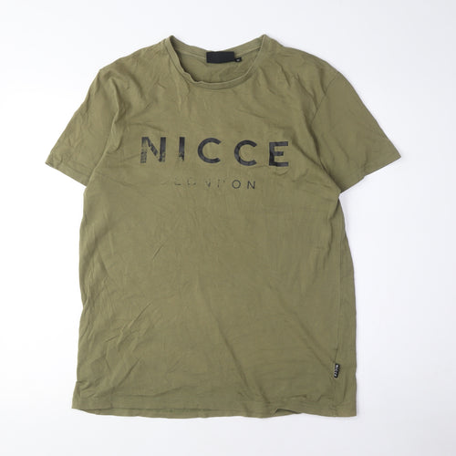 Nicce Men's Green Medium T-Shirt, Solid Crew Neck