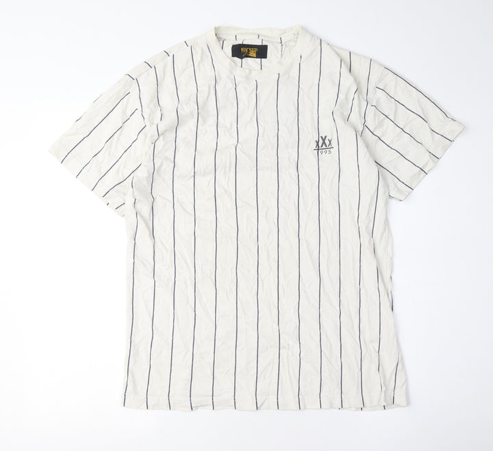 Rodeo Men's White Striped T-Shirt - Medium, Retro Style
