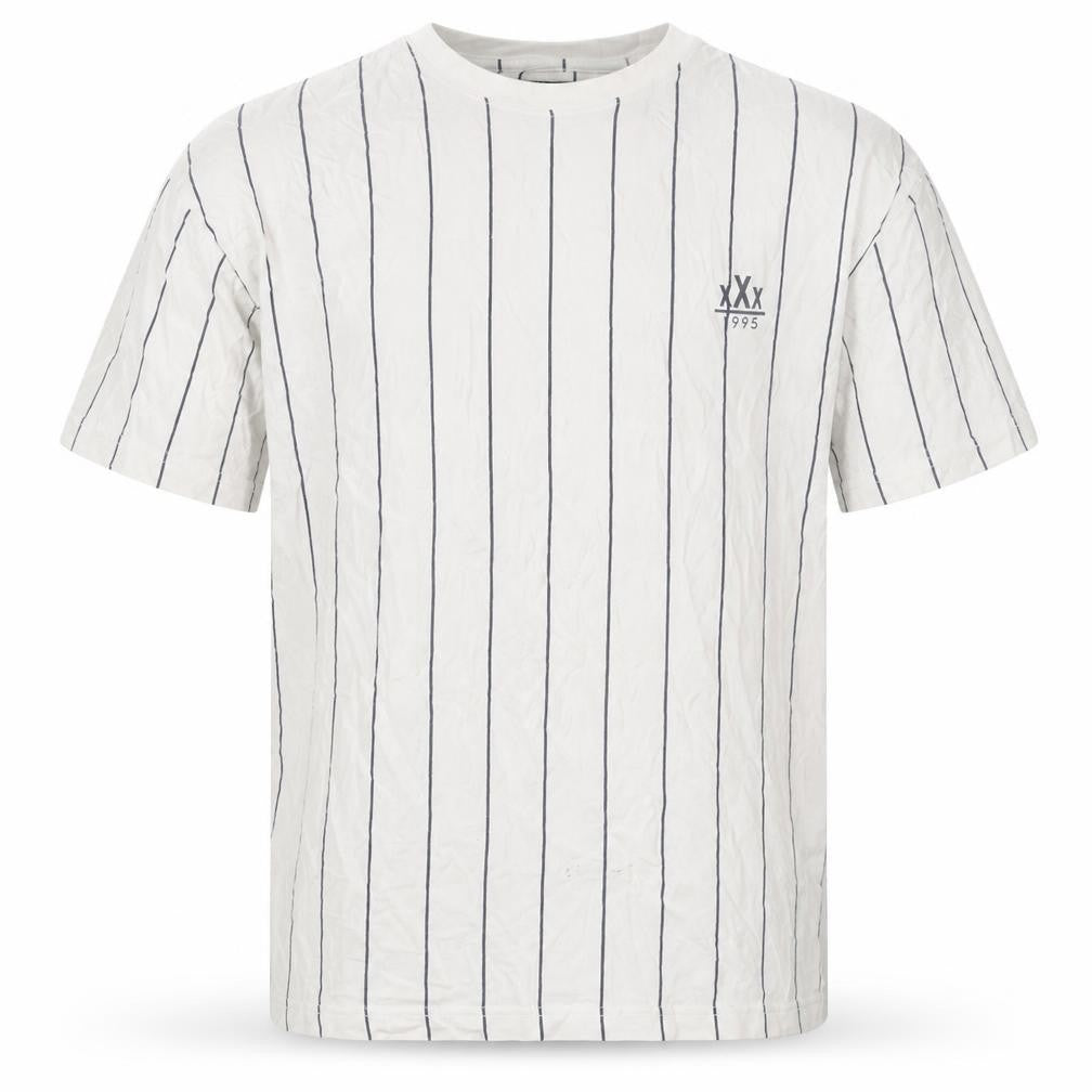 Front view of Rodeo Men's White Striped T-Shirt - Medium, Retro Style