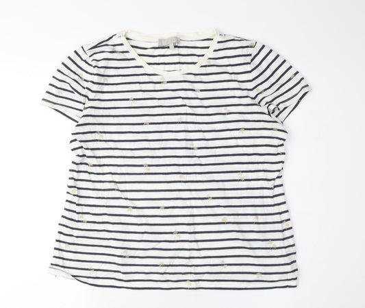 Hobbs Women's White Striped T-Shirt, Size M, Casual