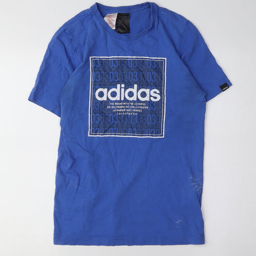 Adidas Boys Blue Graphic T-Shirt Medium Casual Logo