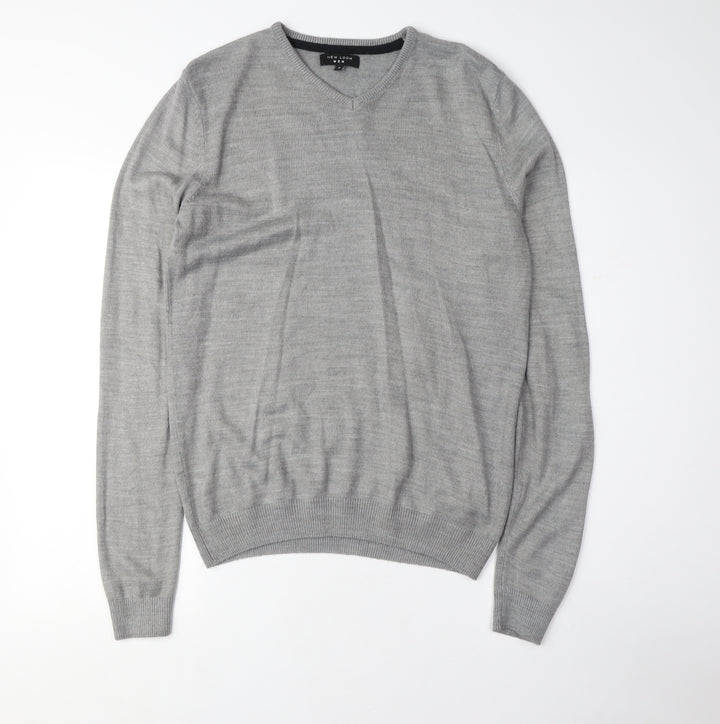 New Look Unisex Grey V-Neck Pullover Jumper Size S