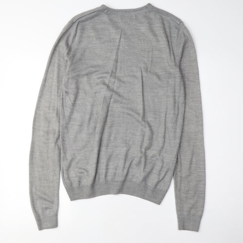 New Look Unisex Grey V-Neck Pullover Jumper Size S