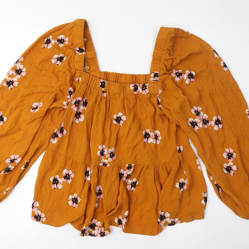 ASOS Women's Mustard Floral Blouse UK 10 Viscose
