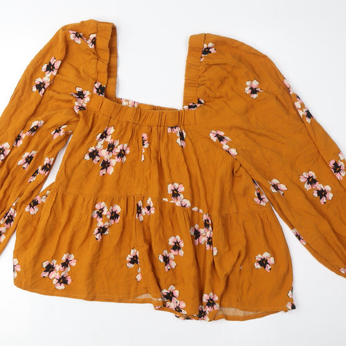 ASOS Women's Mustard Floral Blouse UK 10 Viscose
