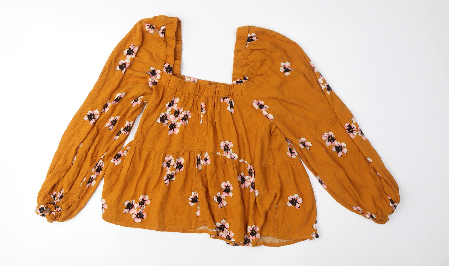 ASOS Women's Mustard Floral Blouse UK 10 Viscose