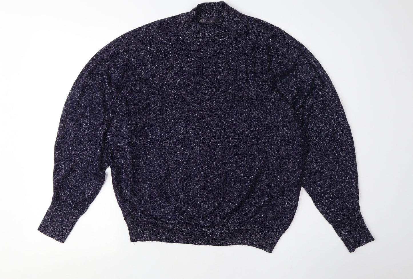 Marks and Spencer Women's Blue High Neck Pullover Jumper M