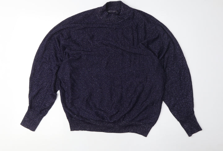 Marks and Spencer Women's Blue High Neck Pullover Jumper M
