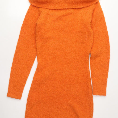 H&M Women Orange Bodycon Dress, Size 8, Long Sleeve
