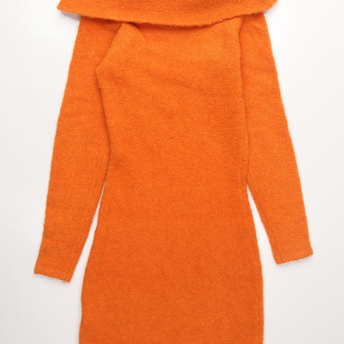 H&M Women Orange Bodycon Dress, Size 8, Long Sleeve